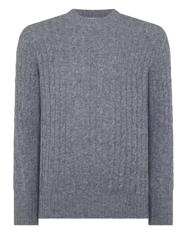 N.peal Men's Thames Cable Round Neck Cashmere Sweater In Grey Melange