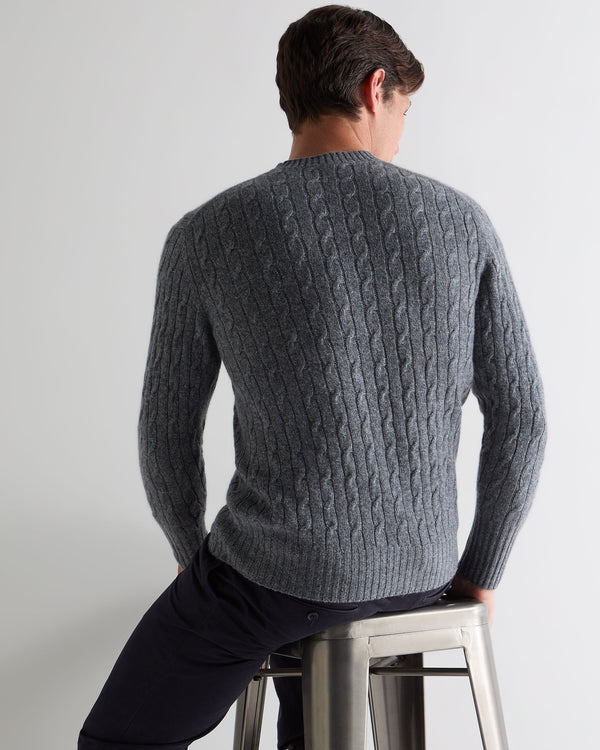 N.peal Men's Thames Cable Round Neck Cashmere Sweater In Grey Melange