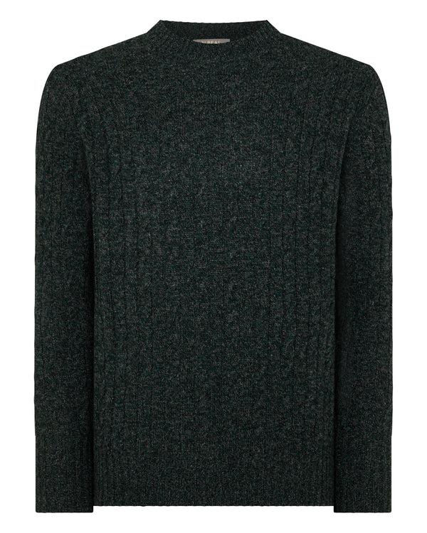 N.peal Men's Thames Cable Round Neck Cashmere Sweater In Green Melange