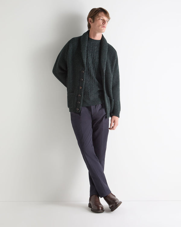 N.peal Men's Thames Cable Round Neck Cashmere Sweater In Green Melange