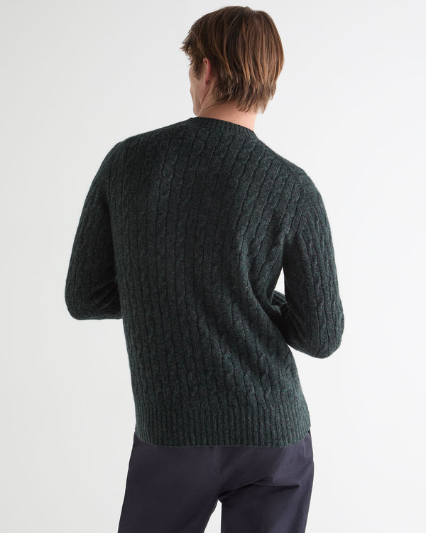 N.peal Men's Thames Cable Round Neck Cashmere Sweater In Green Melange