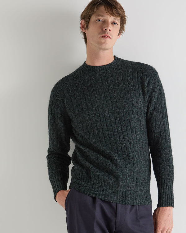 n.peal Men's Thames Cable Round Neck Cashmere Sweater In Green Melange