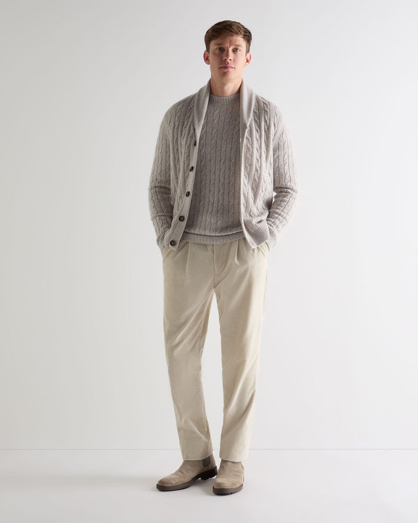 N.peal Men's Thames Cable Round Neck Cashmere Sweater In Nougat Brown Marl