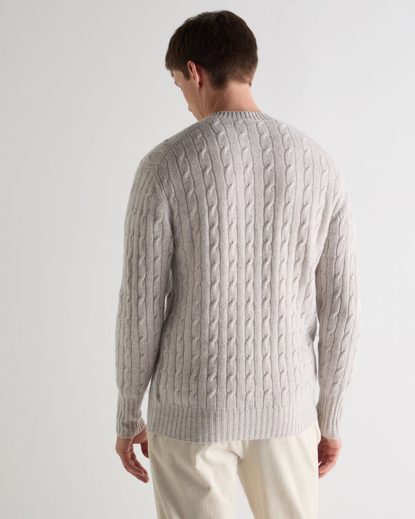 N.peal Men's Thames Cable Round Neck Cashmere Sweater In Nougat Brown Marl