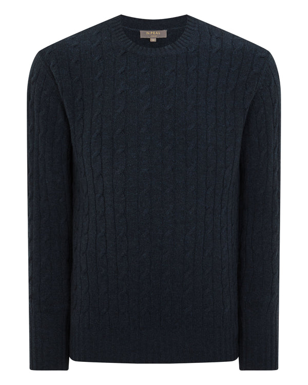 N.peal Men's Thames Cable Round Neck Cashmere Sweater In Indigo Blue