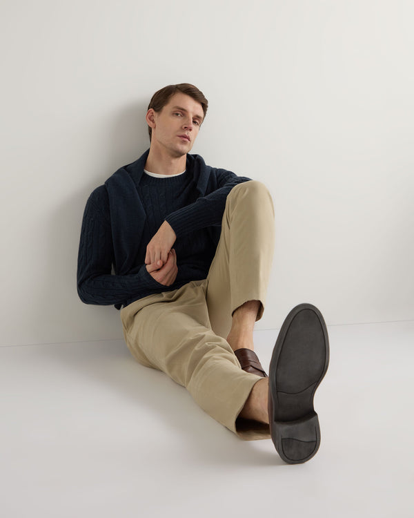 N.peal Men's Thames Cable Round Neck Cashmere Sweater In Indigo Blue