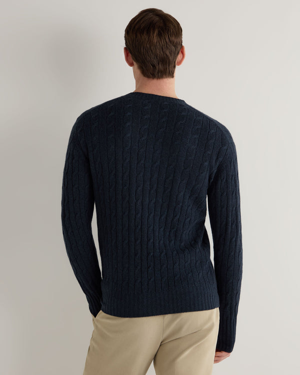 N.peal Men's Thames Cable Round Neck Cashmere Sweater In Indigo Blue