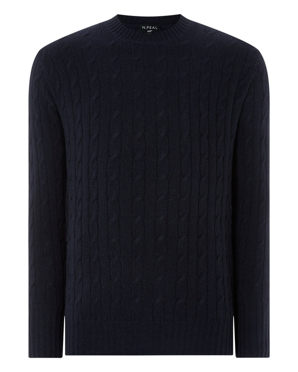 N.peal Men's Thames Cable Round Neck Cashmere Sweater In Navy Blue