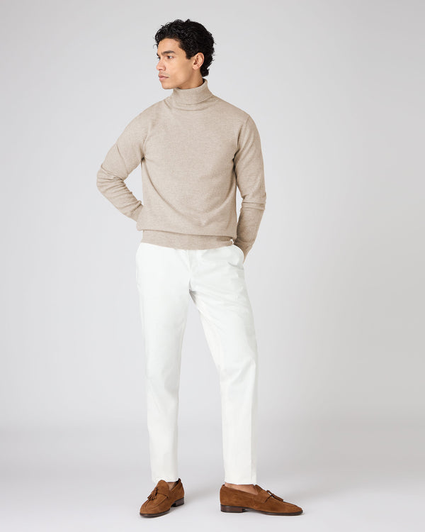 N.peal Men's Trafalgar Turtle Neck Cashmere Sweater In Oatmeal Brown
