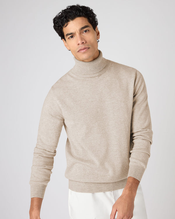 n.peal Men's Trafalgar Turtle Neck Cashmere Sweater In Oatmeal Brown