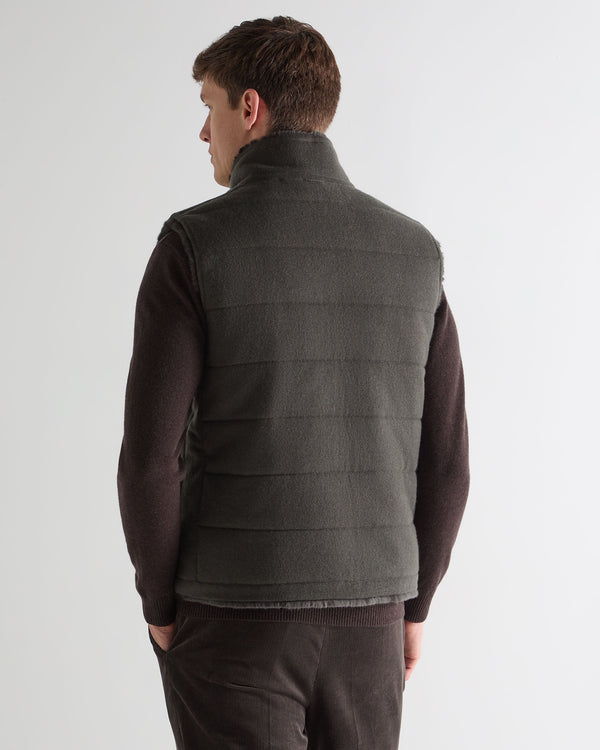 N.peal Men's Vermont Fur Lined Gilet In Arabica Khaki Green