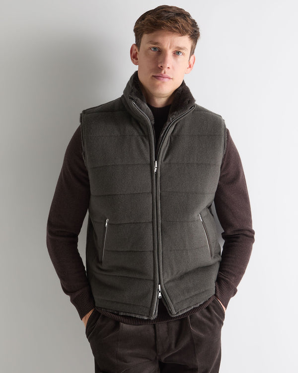 n.peal Men's Vermont Fur Lined Gilet In Arabica Khaki Green