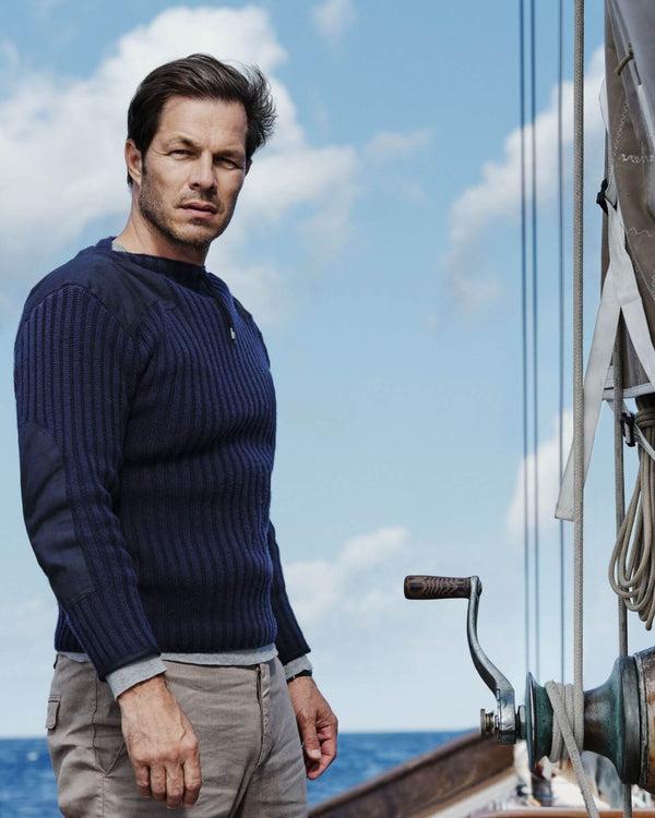 N.peal 007 Ribbed Army Sweater In Navy Blue