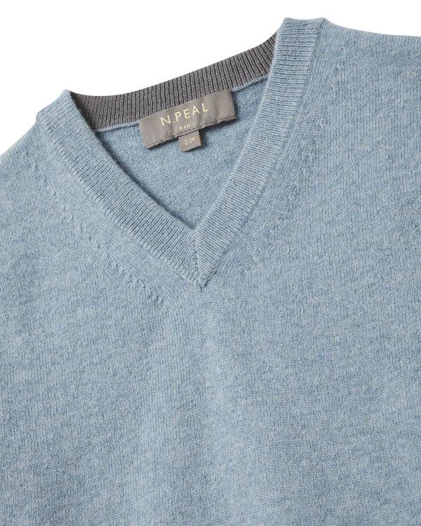 N.peal Boys Cashmere Slipover In Heather Blue