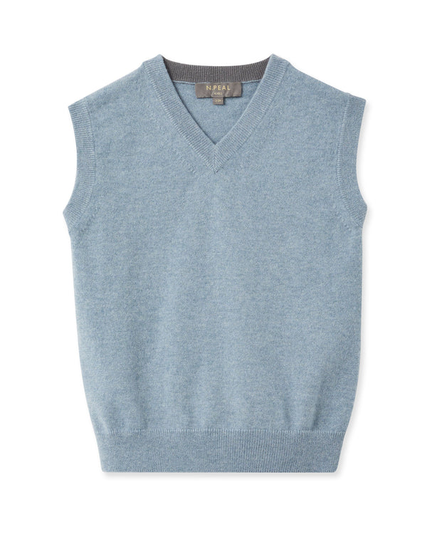 n.peal Boys Cashmere Slipover In Heather Blue