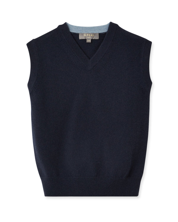 n.peal Boys Cashmere Slipover In Navy Blue
