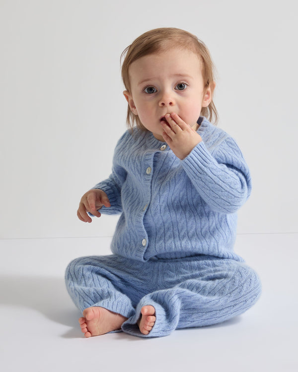 N.peal Cable Cashmere Cardigan In Cornflower Blue