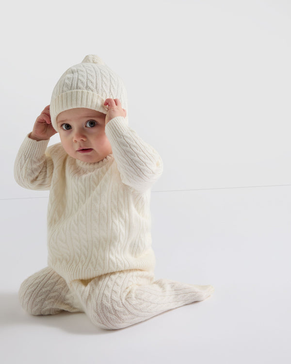 N.peal Cable Cashmere Leggings In New Ivory White