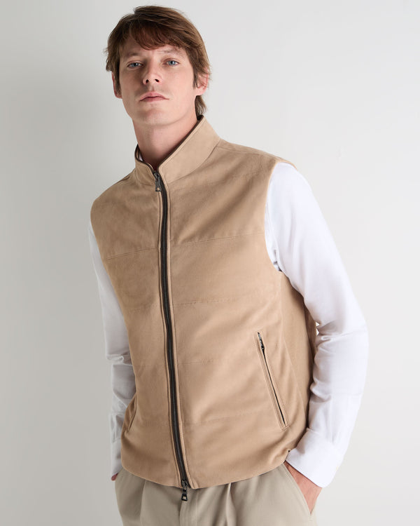 n.peal Men's Belgravia Suede Gilet In Beige Brown
