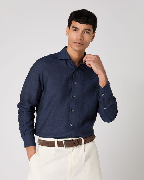 n.peal Men's Cannes Linen Shirt In Navy Blue