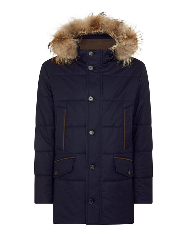 N.peal Men's Fur Trim Coat In Navy Blue