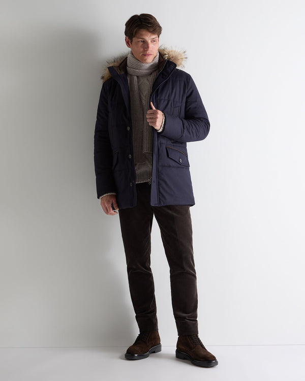 N.peal Men's Fur Trim Coat In Navy Blue