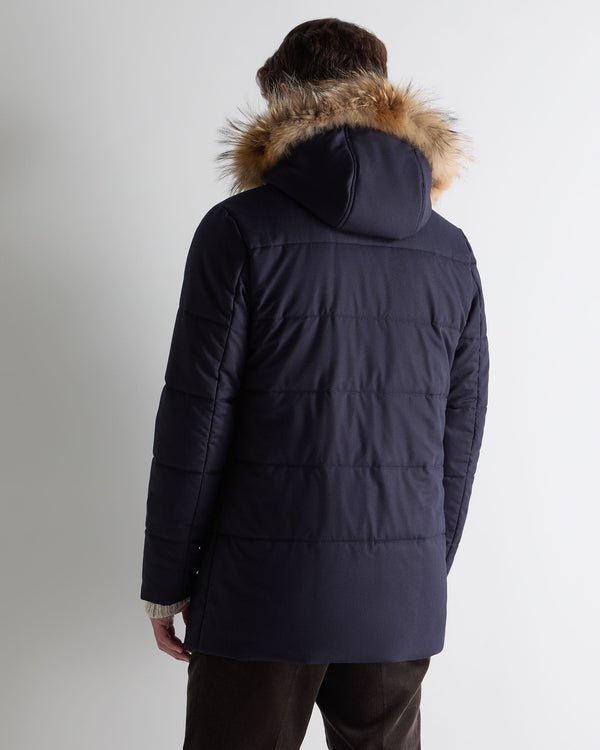 N.peal Men's Fur Trim Coat In Navy Blue