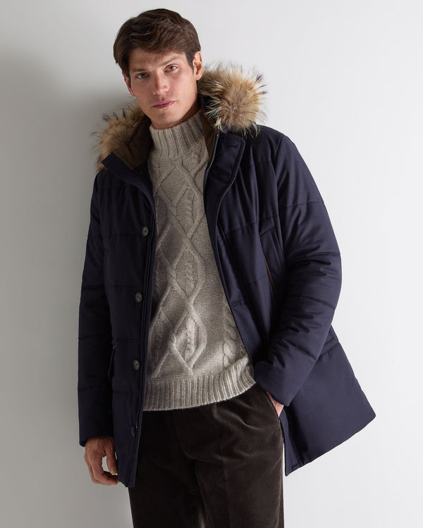 n.peal Men's Fur Trim Coat In Navy Blue