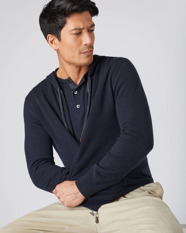 n.peal Men's Ladbroke Cashmere Hoodie In Navy Blue
