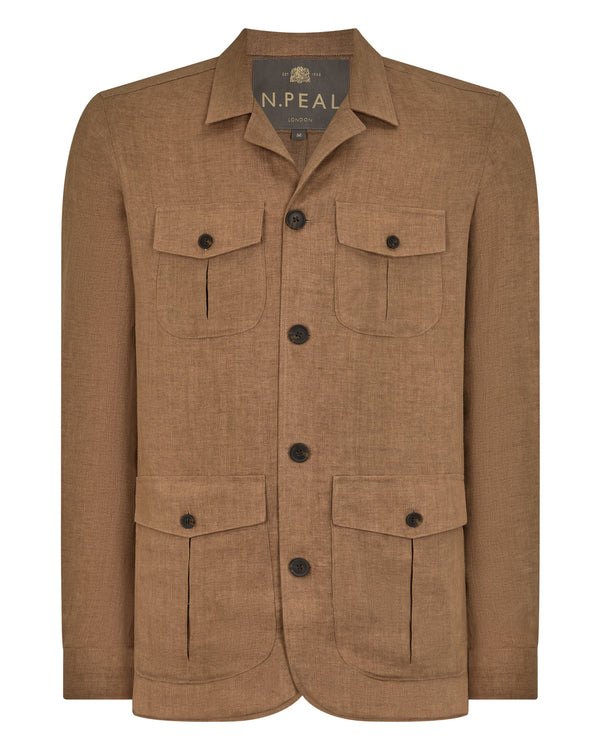 N.peal Men's Safari Linen Jacket In Tan Brown