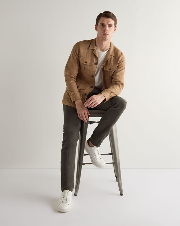 N.peal Men's Safari Linen Jacket In Tan Brown