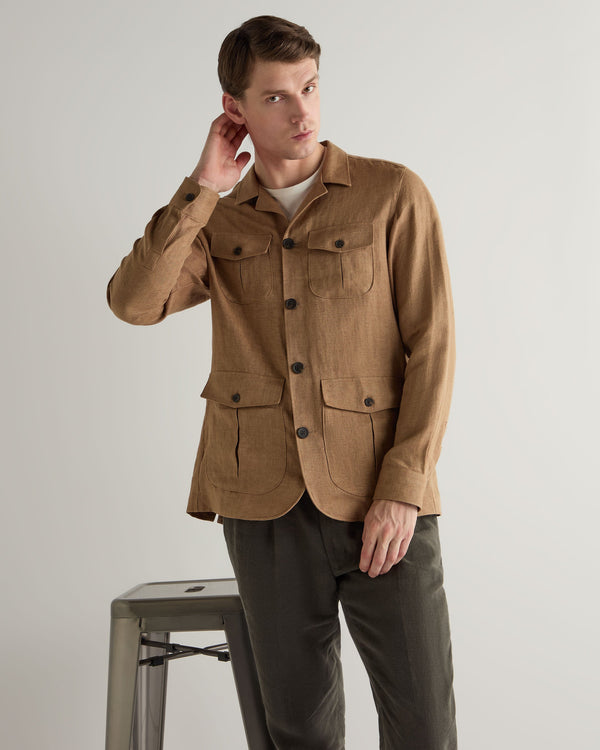 n.peal Men's Safari Linen Jacket In Tan Brown