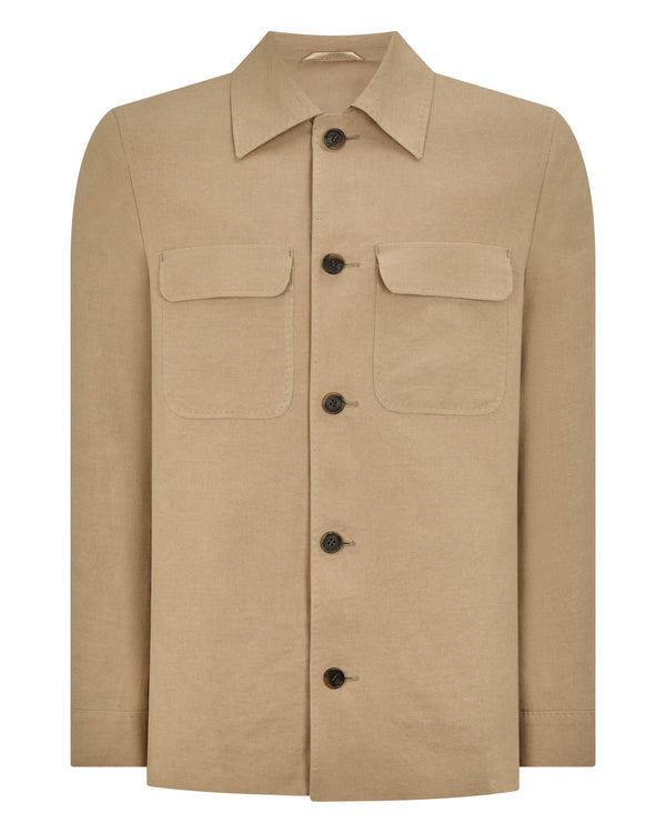 N.peal Men's Scala Linen Overshirt In Taupe Brown