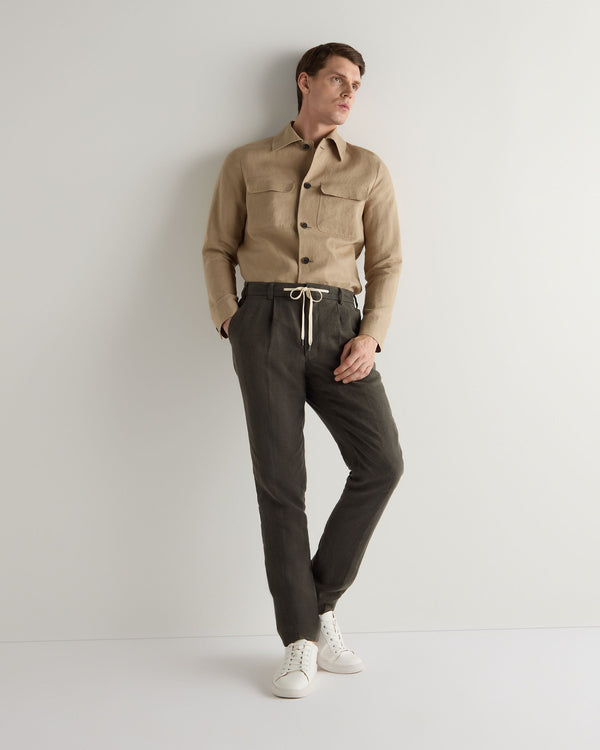 N.peal Men's Scala Linen Overshirt In Taupe Brown