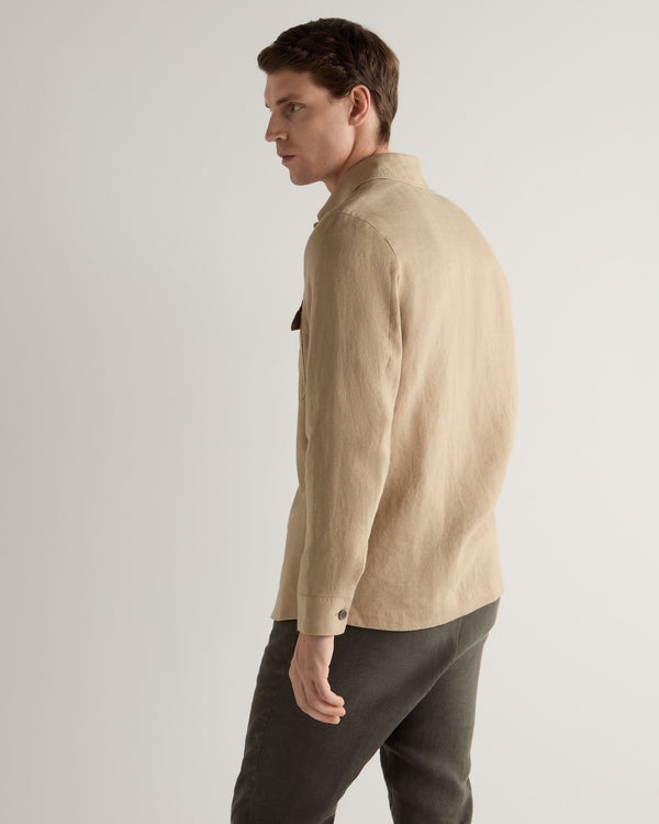 N.peal Men's Scala Linen Overshirt In Taupe Brown
