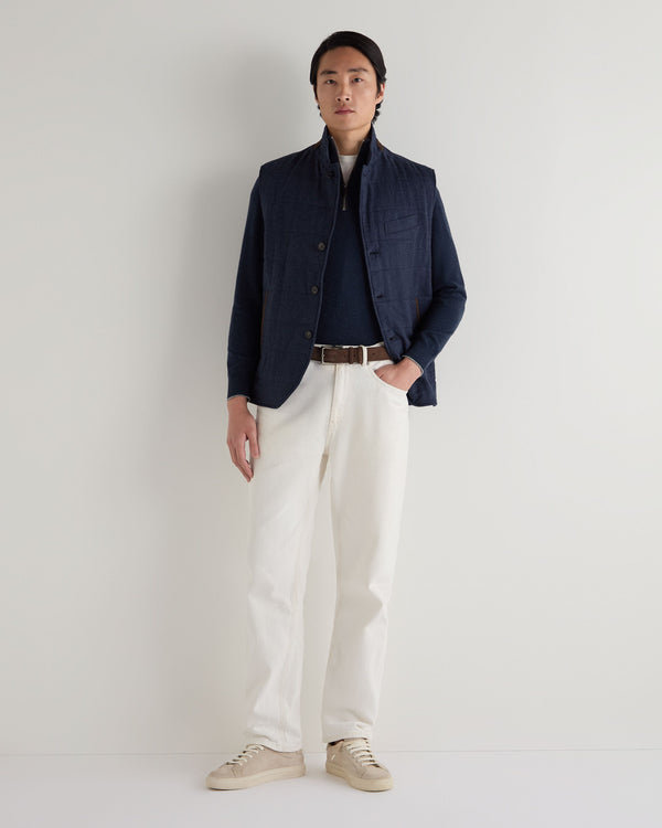 N.peal Men's Seville Linen Gilet In Navy Blue