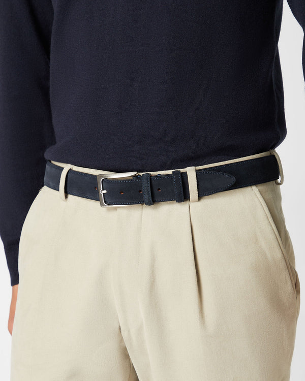 N.peal Men's Suede Belt In Navy Blue
