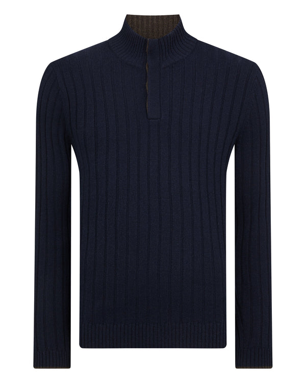 N.peal TUCCI RIB HALF BUTTON SWEATER In Navy Blue
