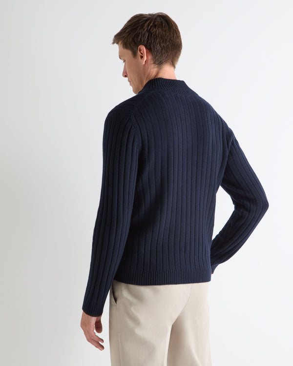 N.peal TUCCI RIB HALF BUTTON SWEATER In Navy Blue