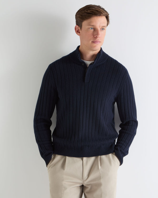 n.peal TUCCI RIB HALF BUTTON SWEATER In Navy Blue
