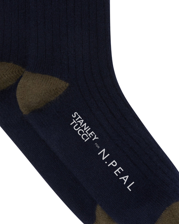 N.peal TUCCI TRAVEL SOCK In Navy Blue + Olive Green