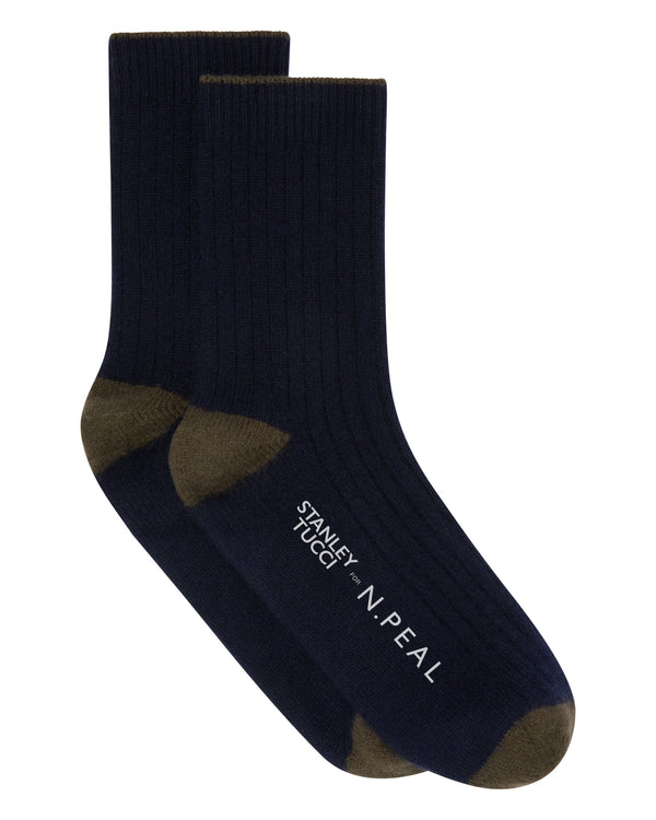 n.peal TUCCI TRAVEL SOCK In Navy Blue + Olive Green