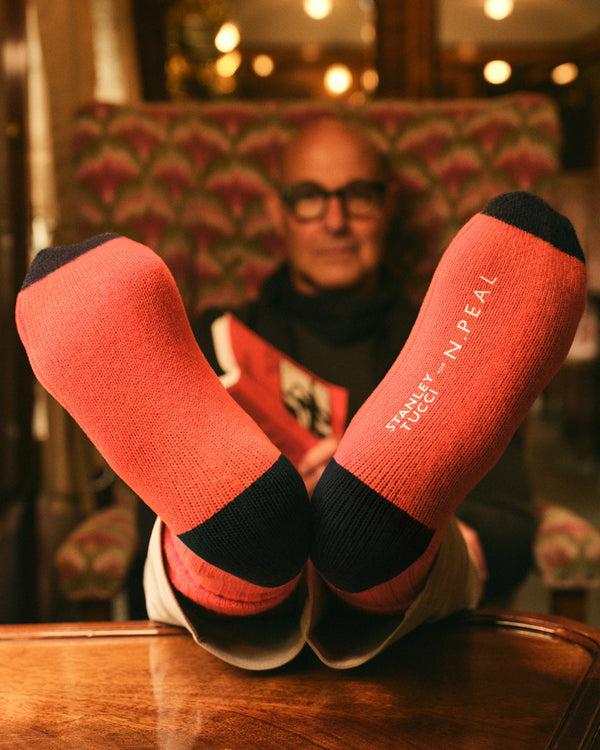 n.peal TUCCI TRAVEL SOCK In Tucci Orange + Navy Blue