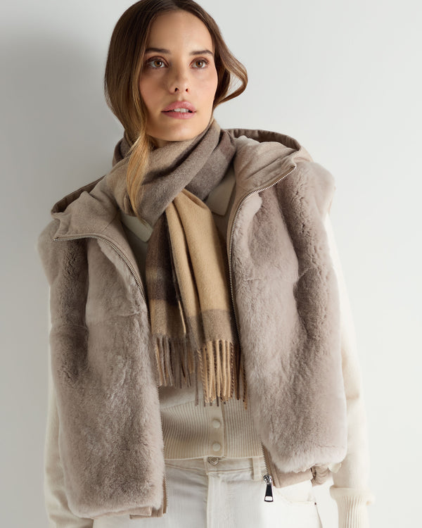 N.peal Unisex Cashmere Check Scarf In Brown + Camel