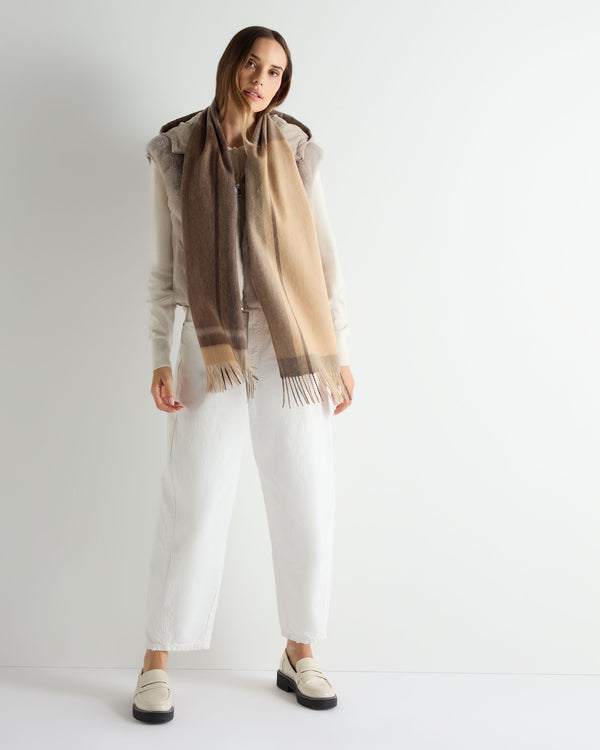 N.peal Unisex Cashmere Check Scarf In Brown + Camel