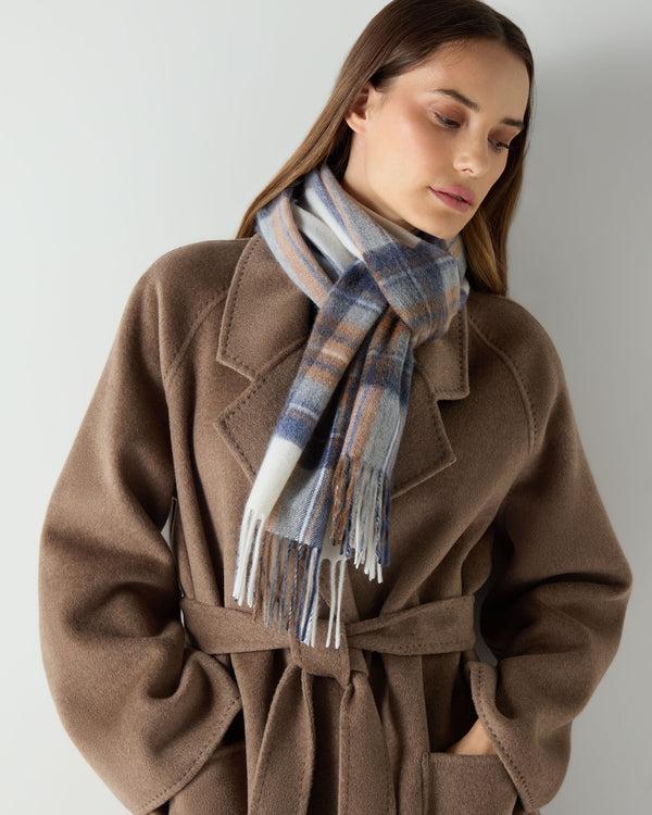N.peal Unisex Cashmere Check Scarf In Camel + Navy