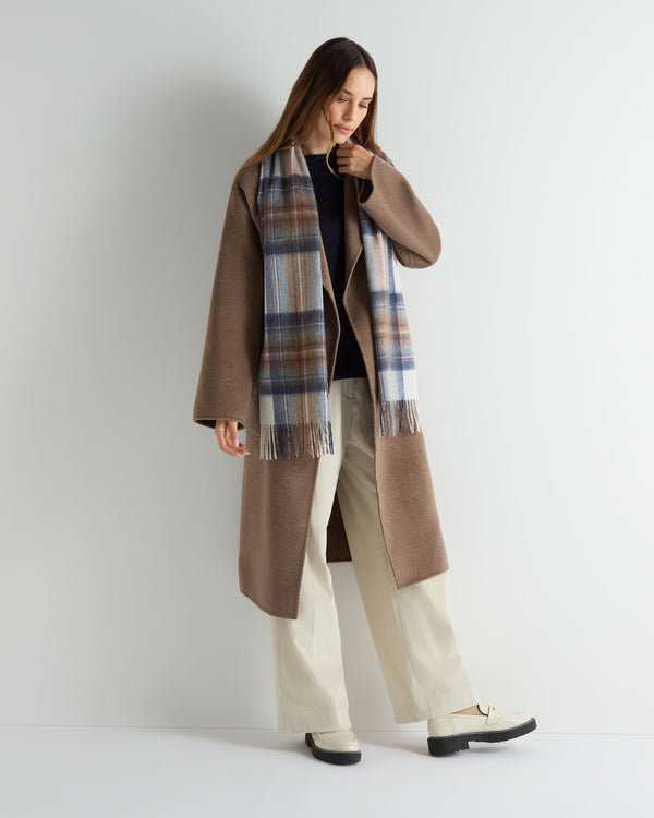 N.peal Unisex Cashmere Check Scarf In Camel + Navy