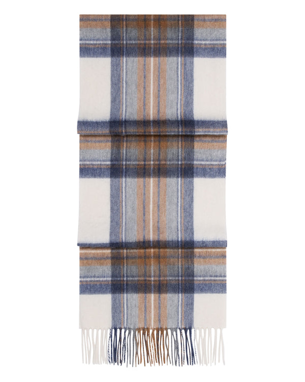 n.peal Unisex Cashmere Check Scarf In Camel + Navy