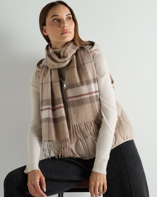 N.peal Unisex Cashmere Check Scarf In Camel + Sand