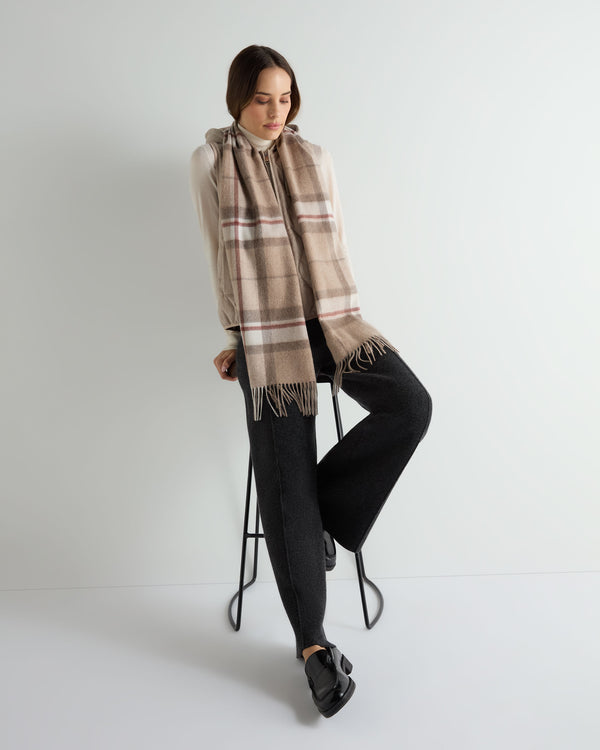 N.peal Unisex Cashmere Check Scarf In Camel + Sand